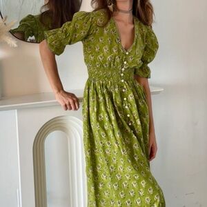 ❤️FOX & THE MERMAID TATIANA BLOCK PRI TED DRESS OLIVE❤️